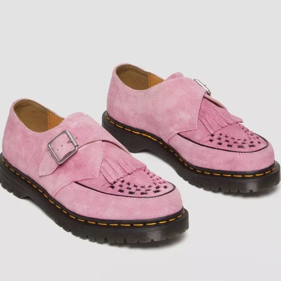 Dr. Doc Martens Ramsey Suede Kiltie Buckle Creepers Pink Fringe Loafers - Picture 1 of 10